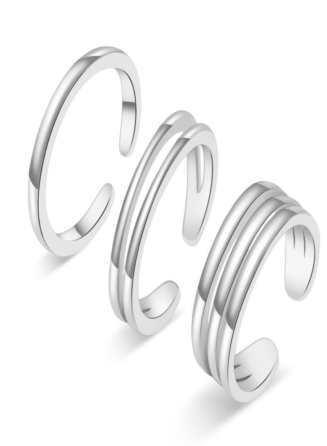 Bolsdoic Toe Rings for Women, 3PCS Silver Plated Stylish Adjustable Toe Band Rings, Summer Beach Foot Jewelry - Perfect for Vacation, Daily Wear - Image 1